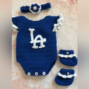 LA Dodger Crochet Baby Romper Set